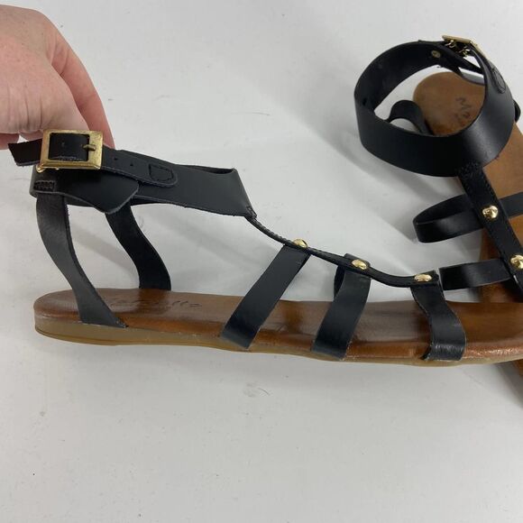 Mariella Leather Black Gladiator Caged Ankle Open Toe Sandal womens 8.5 - Picture 2 of 7